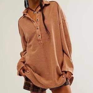Free People Brand Size XS Antique Oak Brown Willow Polo Tunic